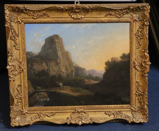 Early 19th century Dutch School Traveller in a mountain landscape 11.5 x 14in.